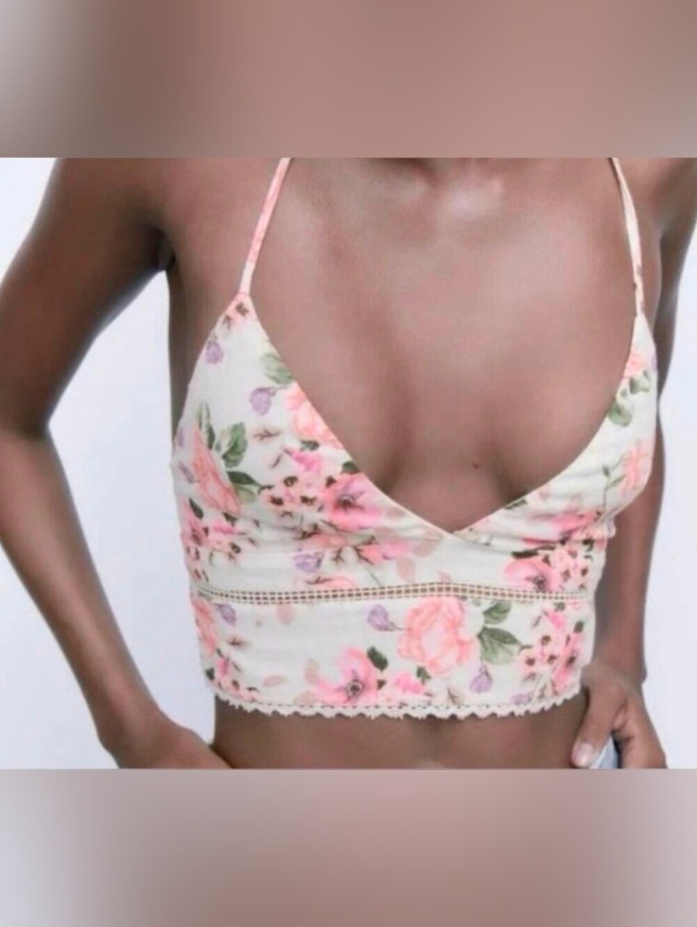 New Zara Floral Cotton Crop Top Size Large